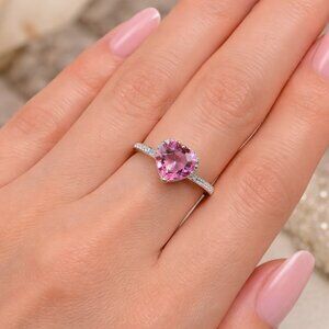 CZ Pink Heart Romantic Statement Ring, Size 7